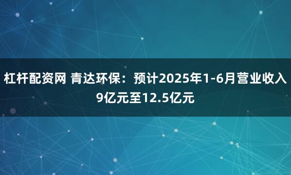 杠杆配资网 青达环保：预计2025年1-6月营业收入9亿元至12.5亿元